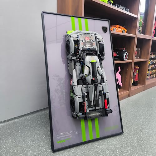 NOVDA Ausstellungsrahmen für Lego Technic Peugeot 9X8 24H Le Mans Hybrid Hypercar, 75 x 45 cm Anzeigetafel für Lego 42156 Auto-Wandhalterung