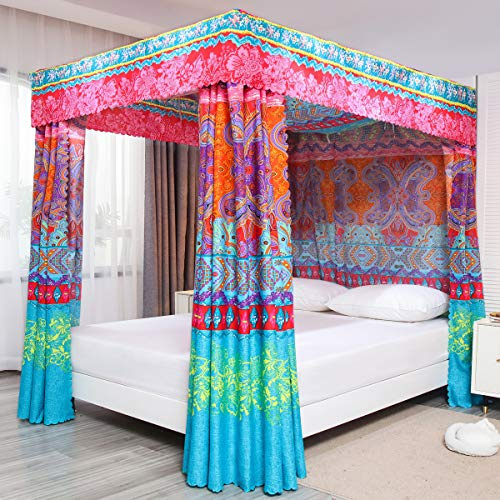 ZIQINPSQ Betthimmel, Betthimmel, Bettvorhänge, Bohemian-Stil, 4 Eckpfosten, Bettvorhänge für Erwachsene, Mädchen, Schlafzimmer, Dekor (Doppelbett, mehrfarbig B)