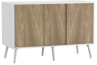 URBNLIVING 3-Door Sliding Sideboard Cabinet with Wooden Legs, Modern Cupboard, Credenza for Living Room, Dining Room or Office, Storage Organizer with Stylish Sliding Doors, Mix & Match Colour Combos