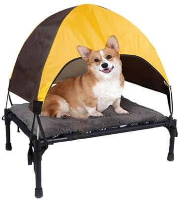 Befoore Erhöhtes Hundebett, zusammenklappbares erhöhtes Hundebett mit Schattenzelt, kühlendes Camping-Hochbett for Haustiere mit abnehmbarem Oberteil, for Camping, drinnen und draußen(A)