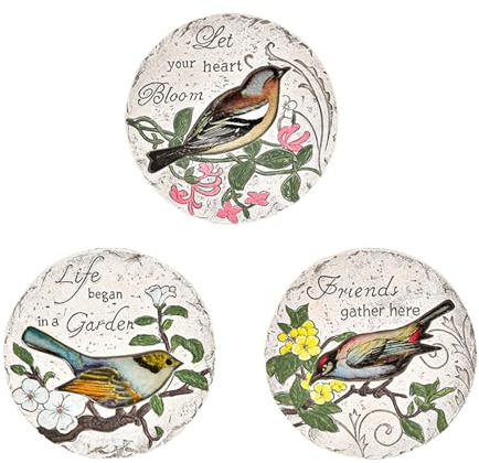 YTBHSHXZ, 3 runde dimensionale Kieselsteine für den Weg mit Schmetterlingen, Tieren oder Vögeln, eine lustige und niedliche Stufe für den Rasen im Garten. (Birds, 26 cm)
