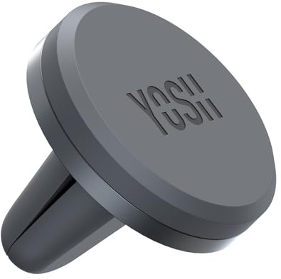 YOSH Car Phone Holder, Magnetic Phone Holder with Strong Upgraded Magnets, Super Stable Air Vent Cradle Compatible with iPhone & Samsung Includes Metal Plates, Metal Grey