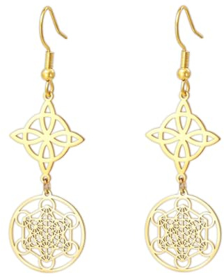 Metatron-Würfel Hexen-Knoten-Ohrringe Keltische Triquetra Dreifaltigkeit Nudo De Bruja Heilige Geometrie Wicca-Siegel des Erzengels Talisman-Schmuck Irische Geschenke für Frauen