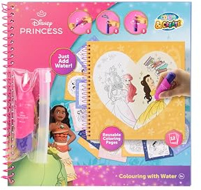 Disney Princess Livre de coloriage avec eau | Livre de coloriage à l'eau réutilisable pour enfants à partir de 3 ans | Avec stylo à eau rechargeable | 12 pages à colorier | Vaiana, Raiponce