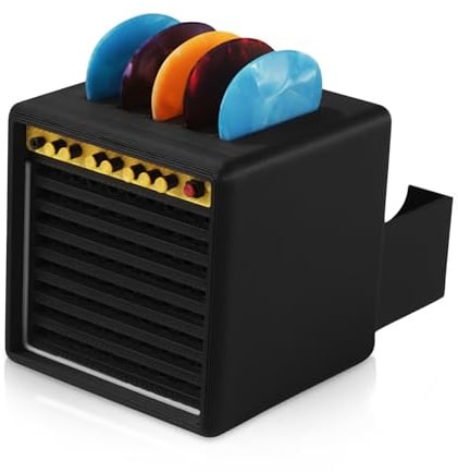 Guitar Plektrum Halter – Plektrum Aufbewahrung mit 5 Plektrum 0,96mm | Amp Geformt Guitar Picks Holder Box,Gitarren Zubehör, Gitarre Zubehör, Schreibtisch Dekoration, Schwarz