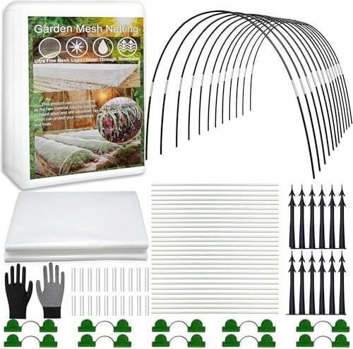 Shengruili 30Pcs Pflanztunnel Bögen,3X6M Insektenschutznetz,Folientunnel für Hochbeet,Gemüsenetz Garten,Pflanzenschutznetz,Netz für Pflanzen Gemüse,Gartennetz Insektennetz für Beschützen Gemüse Obst