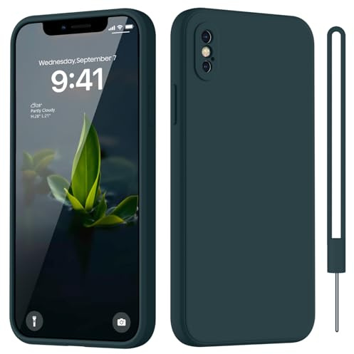 HGH für iPhone X/XS Hülle Silikon mit Lanyard, Grün | Handyhülle für iPhone X/XS Dünn Rundumschutz mit Microfiber-Innenfutter Kratzfest Schutzhülle 5.8