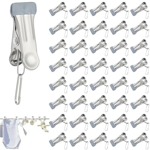 Wäscheklammern Edelstahl 40 Stück, mit Windverschluss, Ohne Abdruck | Winddichte und Rutschfeste, Klammern Metall, für Kleidung, Socken, Handtuch, Lebensmittelversiegelung