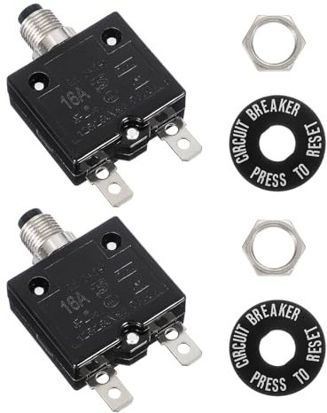 QUARKZMAN 2 Pcs Disjoncteur À Bouton-Poussoir 16Amp Disjoncteur Thermique | Pour Industrial Auto Cars, 125/250V AC 50V DC, Protection Thermique Surcharge Manuel Reset