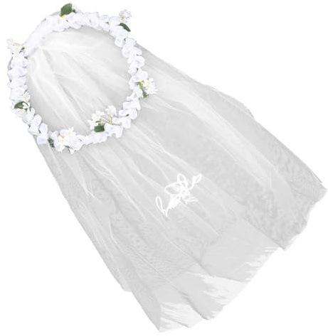 SWETRACE Eleganter Braut Haarschmuck Weiß mit Blumenkranz und Schleier aus Leichtem Stoff und Eisen Draht für Hochzeit Party Kostüm Zubehör
