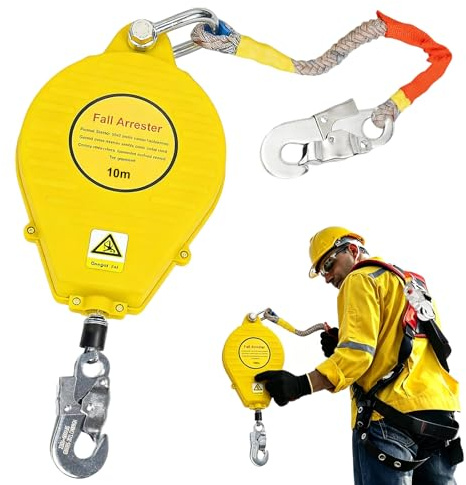 Absturzsicherung Dachdecker, Höhensicherungsgerät Absturzsicherung 3m/5m/7m/10m/15m/20m, Auffanggurt Absturzsicherung Einziehbar mit Selbstsicherndem Haken(Gelb,10m)