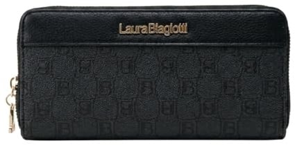 Laura Biagiotti Damen Geldbörse aus PU-Kunstleder und Logo-Stoff – Portemonnaie mit Münzfach und Reißverschluss, Geldbeutel mit vielen Kartenfächern, Geschenkbox