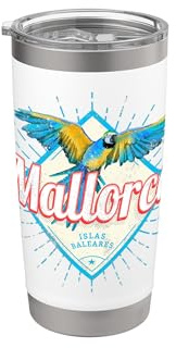 Maiorca Isole Baleari Pappagallo retrò Souvenir vintage Bicchiere termico in acciaio inox doppia parete