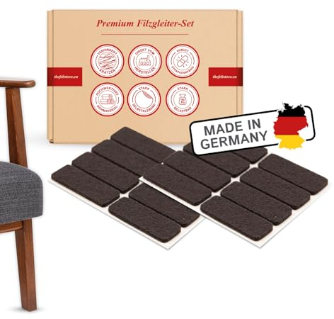 Filzgleiter selbstklebend eckig in schwarz 16 Stück, 44 x 16 mm, 3 mm dick, Möbelgleiter für schwere Möbel, Schutz für Parkett oder Laminat, für Möbelfüße – Made in Germany