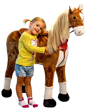 Pink Papaya Plüschpferd XXL 105cm - das riesige Pferd zum Reiten, Stehpferd XXL, bis 100kg, Spiel-Pferd zum Draufsitzen inkl. Kleiner Bürste, Fellfarbe - braun/Mähne - blond
