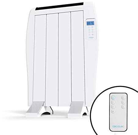 Cecotec Radiador Eléctrico Bajo Consumo Ready Warm 800 Thermal. 4 Elementos, 600 W, De pared o pie, 3 Modos, Temporizador, Mando a Distancia, Pantalla LED, Blanco