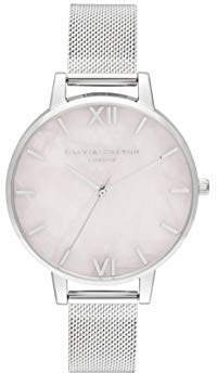 Olivia Burton Analog Quarzuhr für Damen mit Silbernes Edelstahl-Mesh-Gliederarmband - OB16SP18