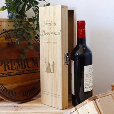 CADEAUX.COM - Caisse à Vin Bois Vintage Gravée - Mariage - Boite Cadeau Vin Originale - Idée Cadeau Personnalisé avec Date Prénom Et Message - Fête des Pères