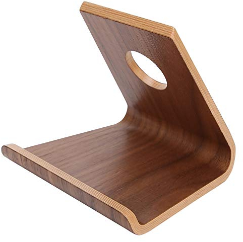 Support de tablette, support de support de téléphone portable de bureau en bois brun-noisette Double côtés bureau tablette PC support de support de support de téléphone portable pour ipadAssiettes à
