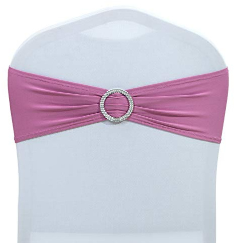 VDS - Dusty Pink | Spandex Chair Sashes Bows | 100 PCS | Stretch Elastic Banquet Universal Folding Chair Band Tie with Silver Buckle Slider for Wedding Party Conference Celebration Event Decoration