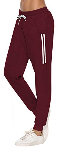 Sykooria Damen Jogginghose Sporthose Lang Yoga Hosen Freizeithose Laufhosen Baumwolle High Waist Trainingshose für Frauen mit Streifen-Streifen B-rot-XL