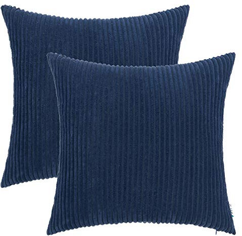 HWY 50 Cord Kissenbezüge 45x45 cm 2er Set dunkelblau gestreift texturiert, gemütliche dekorative hochwertige Sofakissenbezüge für Sofa Couch Wohnzimmer Bett