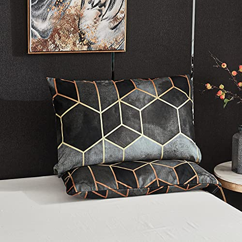 Xiongfeng Mitchell 2 Stück Kissenbezug 40x80cm Grau Geometrisch Kariert Marmor Muster Kopfkissenbezug mit Reißverschluss Microfaser Kissenhülle