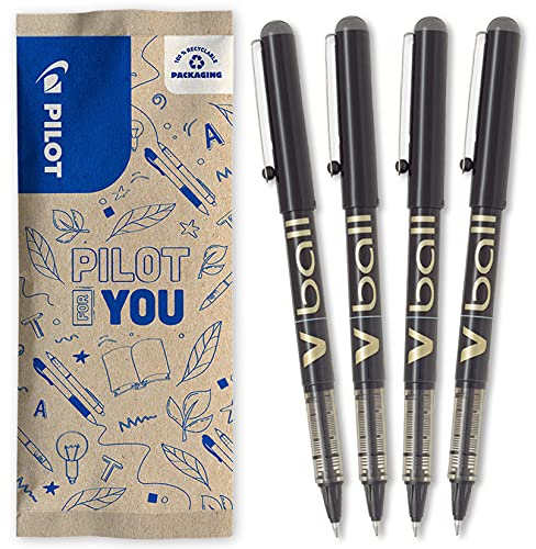 Pilot - Set di 4 V-Ball 07 - Penne Roller con Inchiostro Liquido - Punta Conica Media per una Scrittura Fluida e Precisa - Asciugatura rapida - Nero - Punta Media
