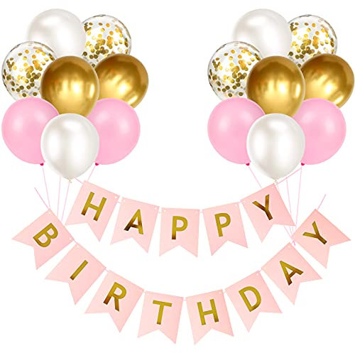 Happy Birthday Girlande Geburtstag Luftballons Rosa Party Deko Banner Konfetti Ballon Gold Alles Gute Zum Geburtstag girlande für Geburtstagsdeko Frau Mädchen