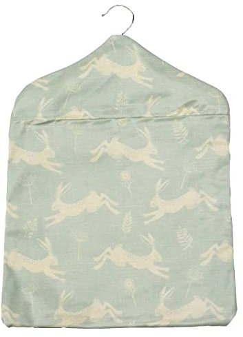 Jolee Fabrics Premium Patterned Oilcloth Peg Bags with Wooden Hanger - Water Resistant Peg Bag, Clothes Clip Storage Perfect for Any Washing Line (Duck Egg Leaping Hares Peg Bag)