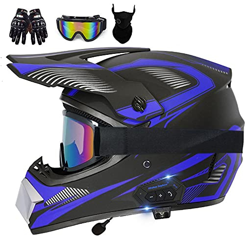 Motorrad Crosshelm Set, Motorradhelm, Motocross Helm, ECE Genehmigt, Mit Bluetooth Handschuhe Maske Brille, ABS-Material, Weichem Und Bequemem Futter, Belüftet Und Atmungsaktiv