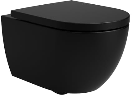 Soho Whirlflush Hänge-WC in Schwarz Matt | Toilette für Gäste-WC | Tornado-Spültechnik & Nano-Beschichtung für Top-Hygiene | Spülrandlos, Geräuscharm | Mit SoftClose-Sitz aus Duroplast