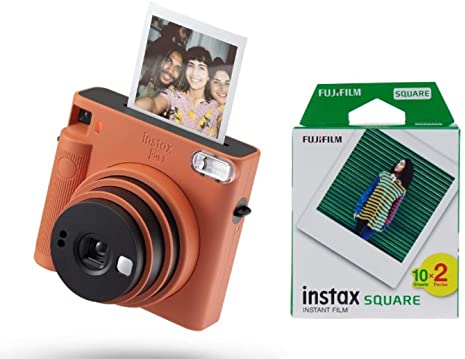 instax Square Sq1 Cámara Instantánea, Terracota Orange + Fujifilm Square, Película Instantánea Borde Blanco, 2 X 10 Fotos