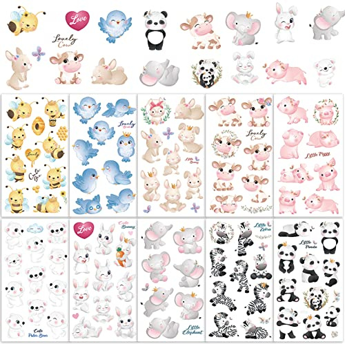 Qpout Tier Tattoos für Kinder - Panda, Elefant, Hase, Bär, süßes Schwein, Biene - Temporäre Tattoos Aufkleber für Jungen & Mädchen - Party-Dekoration & Geburtstagsgeschenke