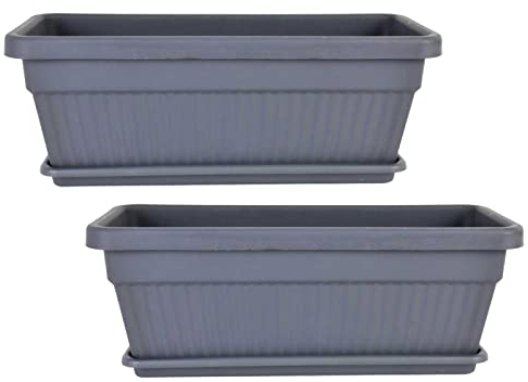 Jardinera Balcón, Maceta Rectangular 46 cm Largo Set 2 Unidades, 9 litros, Macetero (Antracita)