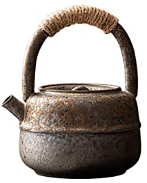 Tetera de cerámica de estilo tradicional oriental de estilo japonés con mango de ratán, juego de té de kung fu para el hogar - A03