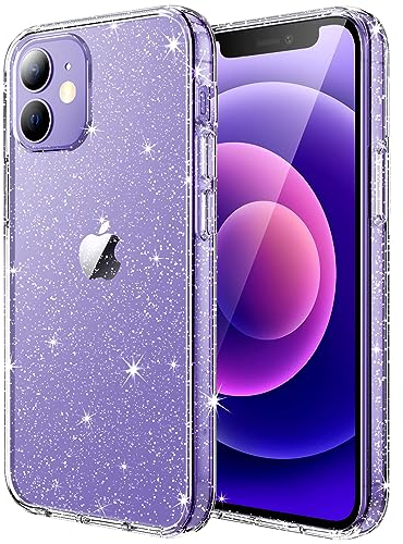 JETech Glitter Case for iPhone 12/12 Pro, 6.1-Inch, Bling Sparkle Shockproof Phone Bumper Cover, Cute Sparkly for Women and Girls (Clear)