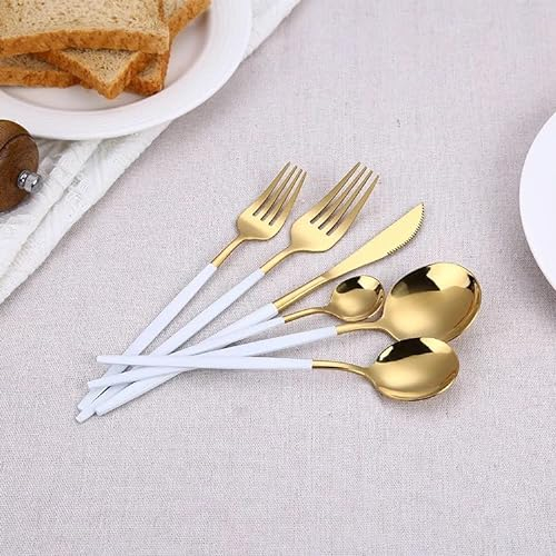 36 tlg. Besteck-Set Weiß-Gold Elegant 18/10 Edelstahl Steinless Steel für 6 Personen Messer Gabel Löffel Kuchengabel Spülmaschinen geeignet mit Geschenkbox