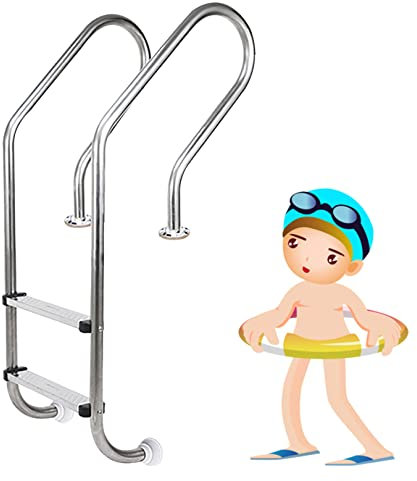 IBOWZ Barandilla Acceso Piscina Escalera para Piscina de Acero Inoxidable de 2 peldaños | Sistema de Entrada y Salida para Piscinas enterradas,riel para Piscina Interior/Exterior,fácil Montaje