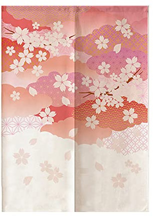 Surwin Rideau de Porte Japonais Long Tapisserie Noren en Lin Fenêtre Rideaux Panneau Tenture Tapisserie pour Cuisine Chambre Décoration de Maison (85x120cm,Sakura)