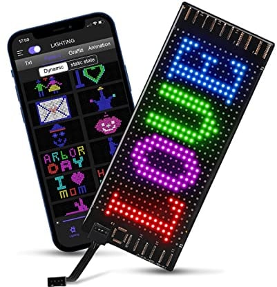 DIYOYOTM Led Namensschild, 17 X 7cm Led Anzeigetafel, Led Laufschrift Programmierbar, Leuchtschild FüR Auto, LKW Namensschilder, Text, Graffiti, Smart App, Bluetooth Usb 5v