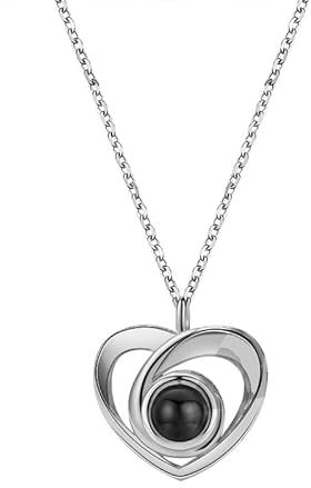 WEIYOUDP photo projection necklace pet, Necklace with Photo Inside, 925 Silver Jewellery Necklace,projection Necklace Sterling Silver,neckless with Photo (45cm 925 silver,Silver)