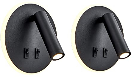 uksunvi Applique LED, applique de lecture de chevet, liseuses murales LED 12W, spot orientable (3W + 9W 3000K lumière chaude) (Noir Forme ronde 2PCS)
