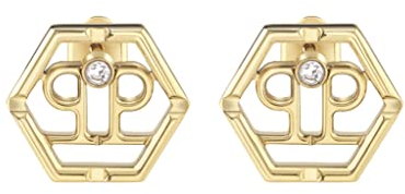 Philipp Plein Damen Ohrringe Ohrstecker Gold Edelstahl Hexagon, Größe: ca. 1,5 cm, PJ2AA06EU