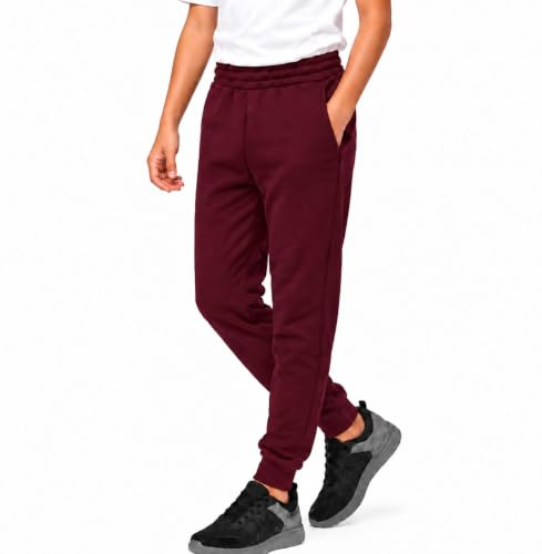 KHIM Joggingbyxa träningsoverall underdel byxa barn unisex flickor pojkar träningskläder, Rödbrun, 7-8 Years