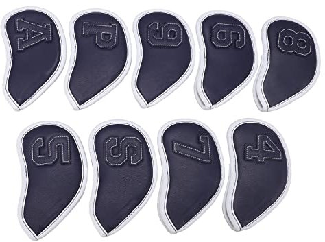 9pcs Thick Synthetic Leather Golf Iron Head Covers Set Headcover Fit All Brands Callaway Ping Taylormade Cobra(Blue)
