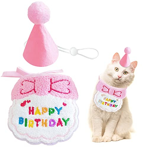 Hundegeburtstagsbandana, Katzengeburtstagshut, Hundegeburtstagshut, Hundepartyhut, Hund, Alles Gute zum Geburtstag, Lätzchen, Haustier-Geburtstagsparty-Dekoration (Rosa)