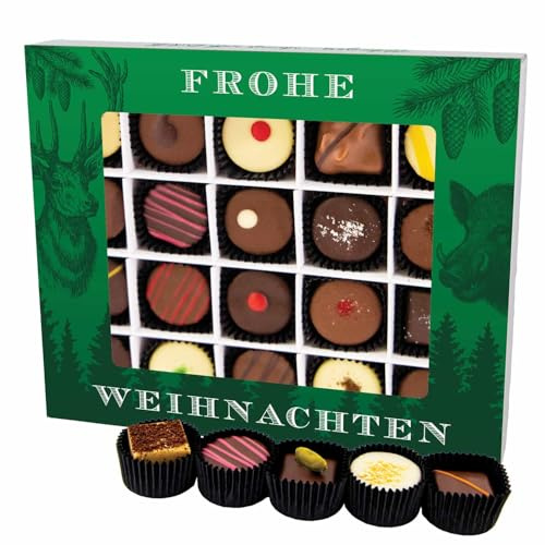 Hallingers Genuss Manufaktur Pralinen Weihnachts-Geschenk - mit & ohne Alkohol, handmade aus Confiserie-Edelkakao in wertiger XL-Geschenkbox Frohe Weihnachten, Weihnachten für Jäger