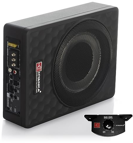 H YANKA SODA-08ASW 400W 8 Inch Compact Underseat Car Subwoofer with Built-in Amp, Slim Powered Subwoofer for Car/Truck/Jeep Audio