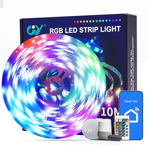GY 10 m LED Strip, 48 W RGB-LED-Streifen, Ferngesteuert und App-gesteuert, kompatibel mit Alexa und Google Home für Partys, Schlafzimmer, Wohnräume.